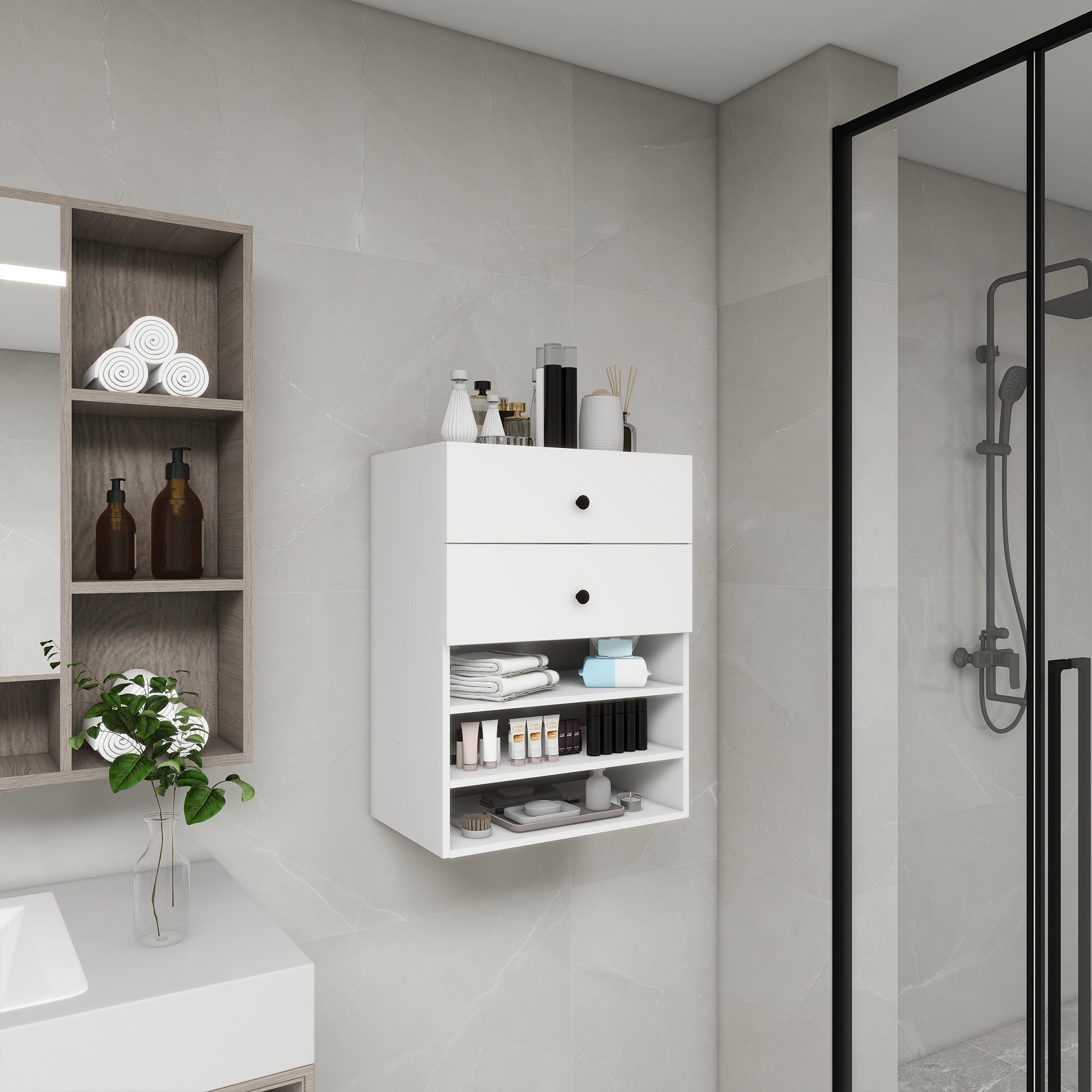 C1 Modular Wooden Closet Organizer - 2 Drawers, 3 Shelves, White