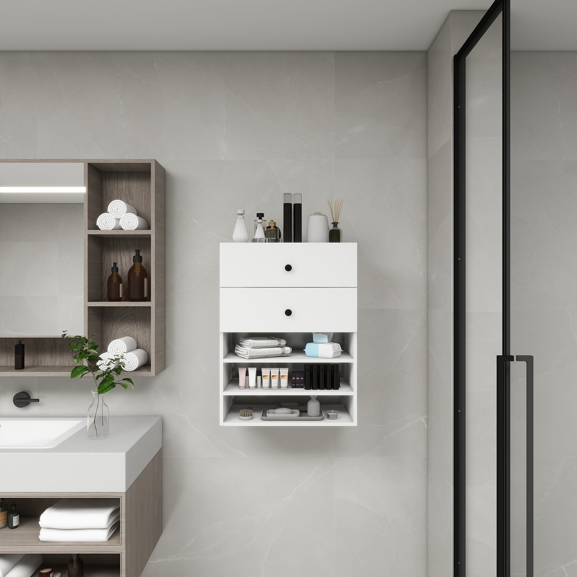 C1 Modular Wooden Closet Organizer - 2 Drawers, 3 Shelves, White